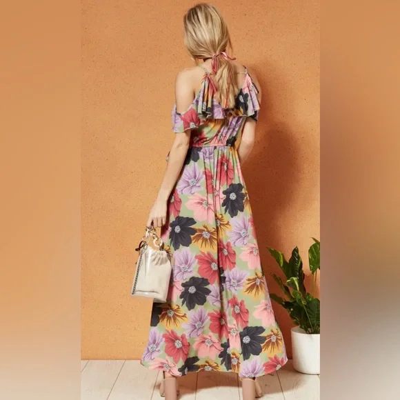 Band of Gypsies Dresses | Band of Gypsies Wrap Maxi Dress Lilac/Sage Floral | Color: Green/Purple | Size: L | Jodesay's Closet